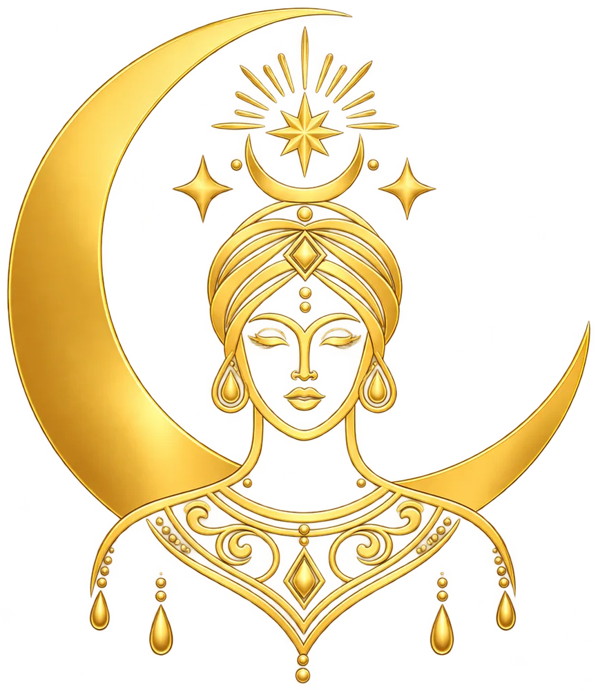 Azahara — woman crowned within a crescent moon